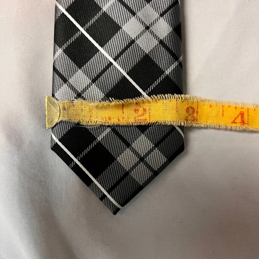 Chaps Men Plaid Necktie Black Grey White Checkered Polyester Formal Tie Standard